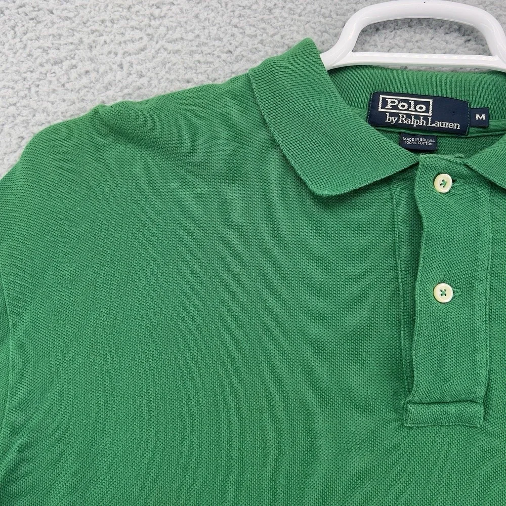 VTG Polo By Ralph Lauren Polo Shirt Mens Medium Green Long Sleeve Cotton 90s Y2K